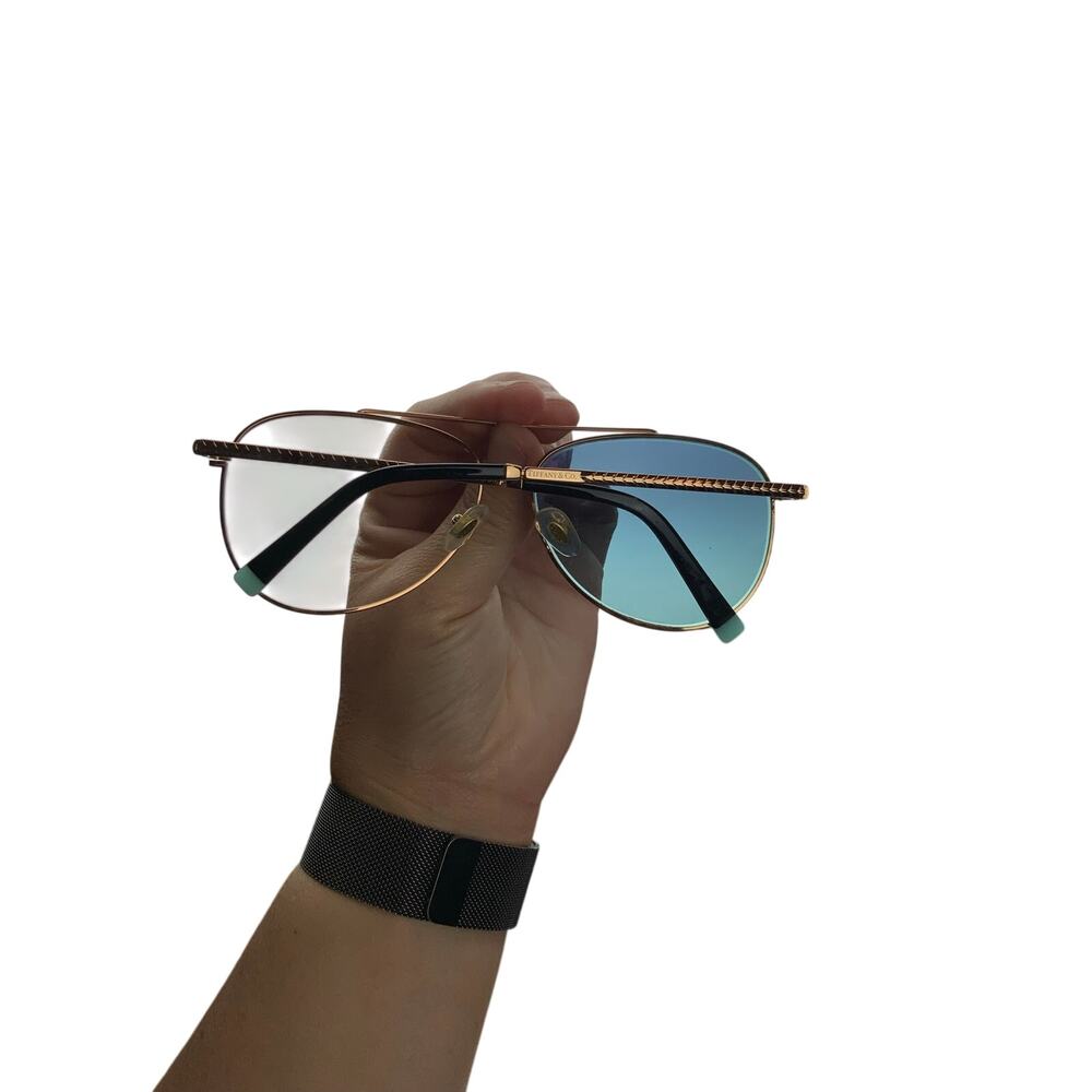 Tiffany & Co TF3074 Aviator Sunglasses Blue Gradient Rose Gold Italy Case - Picture 4 of 13